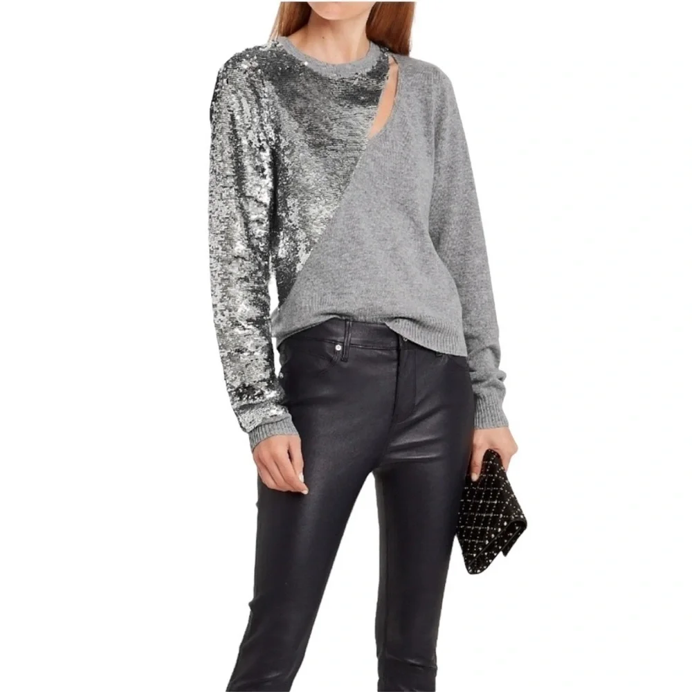 RtA - NWT Teagan Slashed Sequined Cut Out Pullover Sweater Sz L